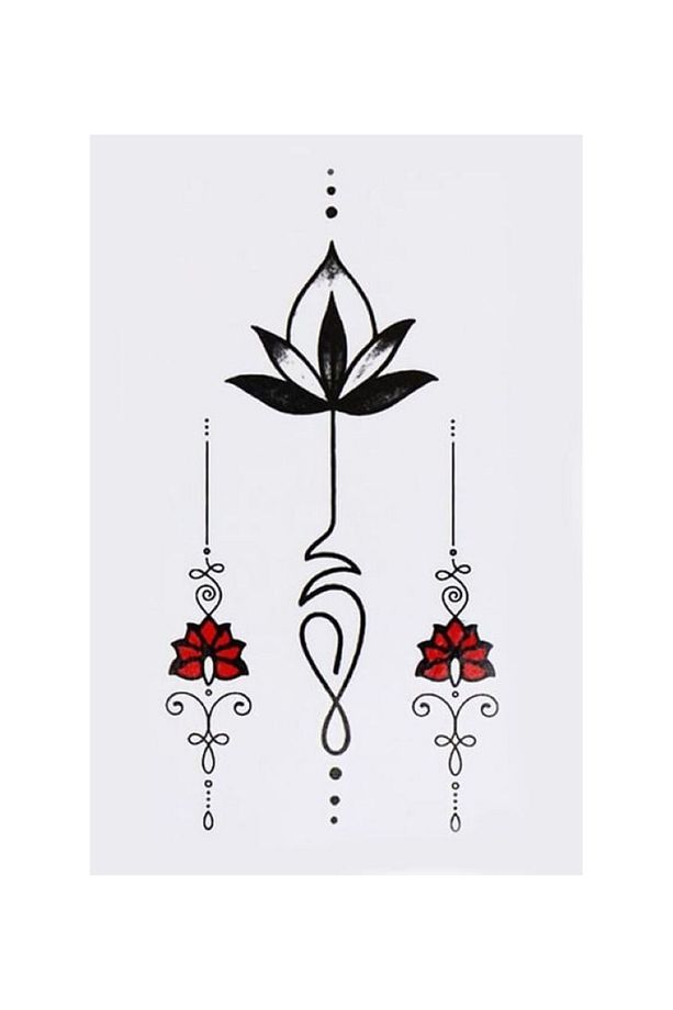 Gerçek Dövme Görünümlü Göğüs Arası Lotus Çiçek Modelli 3 Boyutlu Tattoo - 3