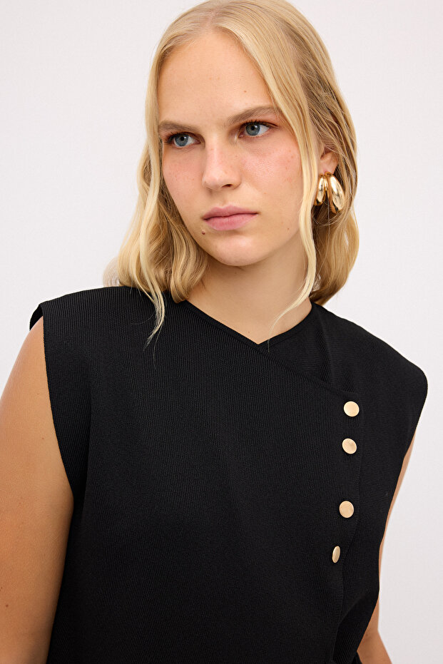 Bağlamalı Triko Yelek - 5