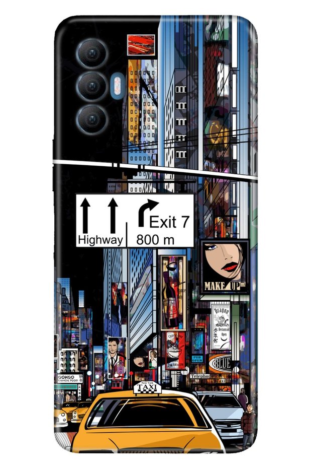 Spark 8 Pro Case Silicone Tioserisi Patterned Illustrated - Night New York