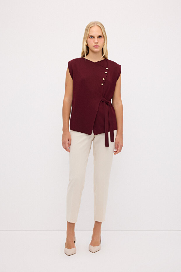 Bağlamalı Triko Yelek - 4