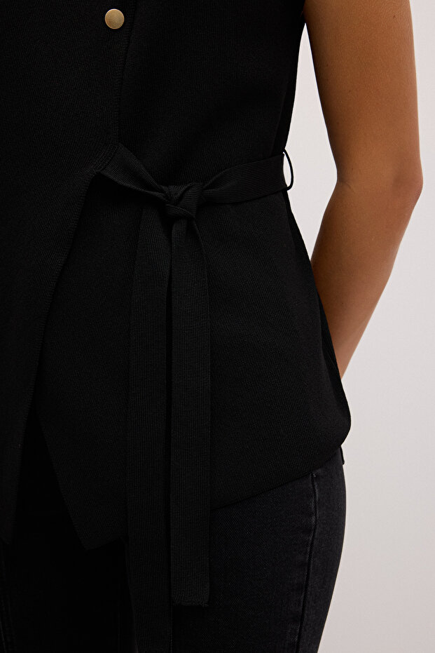 Bağlamalı Triko Yelek - 6