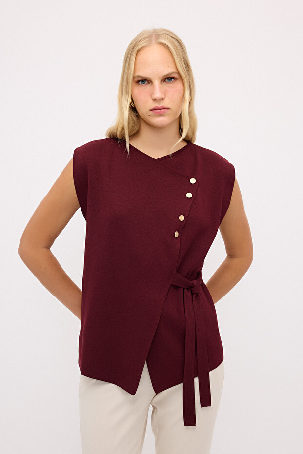 Bağlamalı Triko Yelek - 1