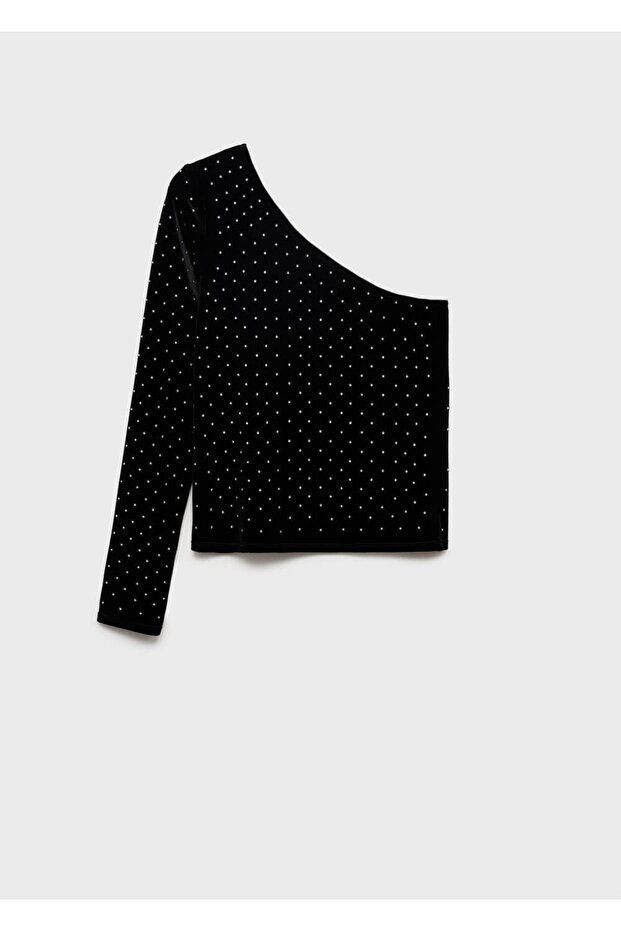 Asymmetrische Samtbluse mit Strasssteinen - 3