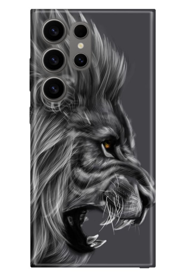 Samsung Galaxy S24 Ultra Compatible Case Silicone Patterned Illustrated Black Lion