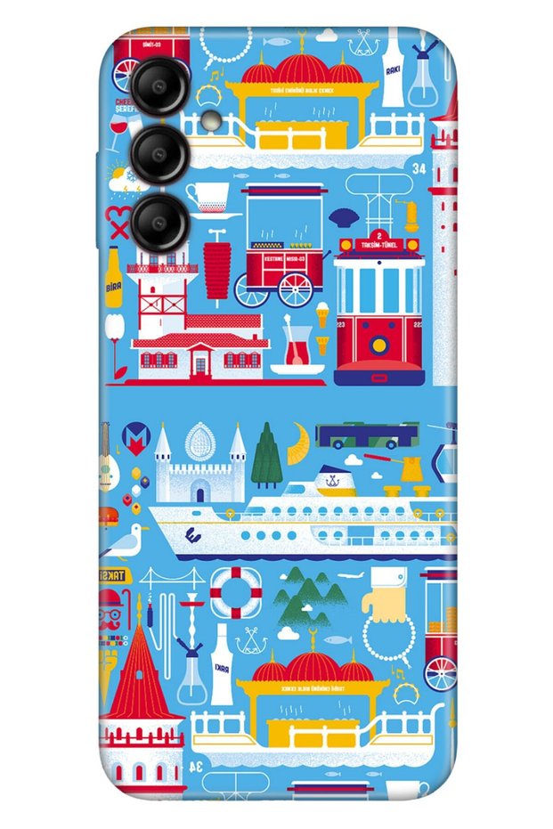 Samsung Galaxy A54 Case Silicone Patterned Illustrated Uv Cover Istanbul Geo