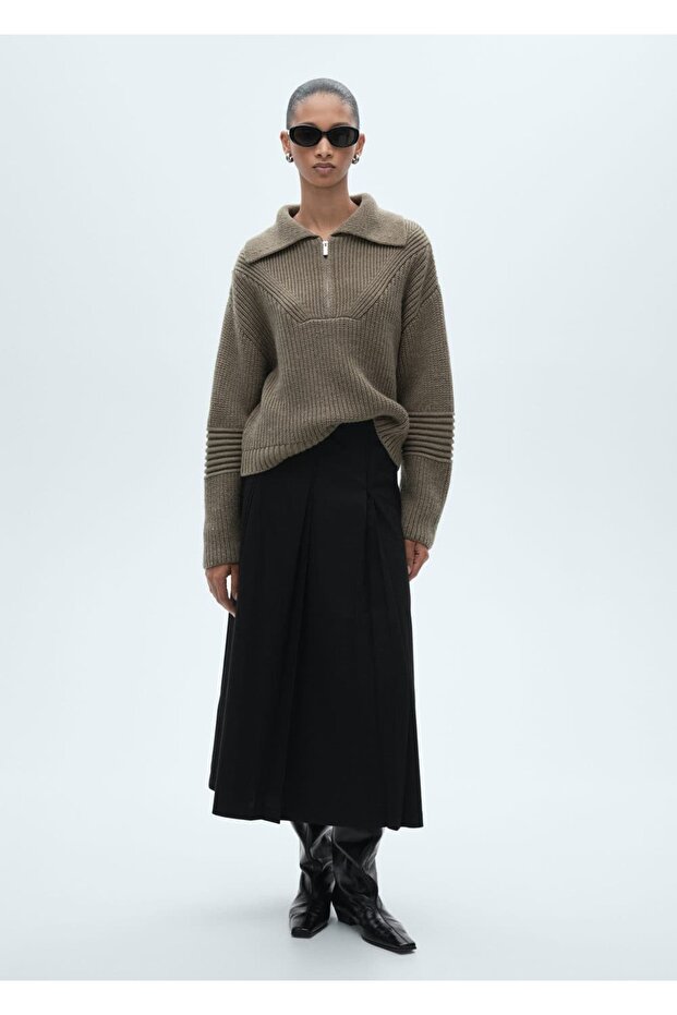 İri pileli midi etek - 2