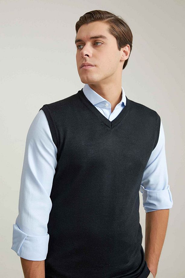 Regular Fit Siyah Yün Karışımlı Süveter - 2