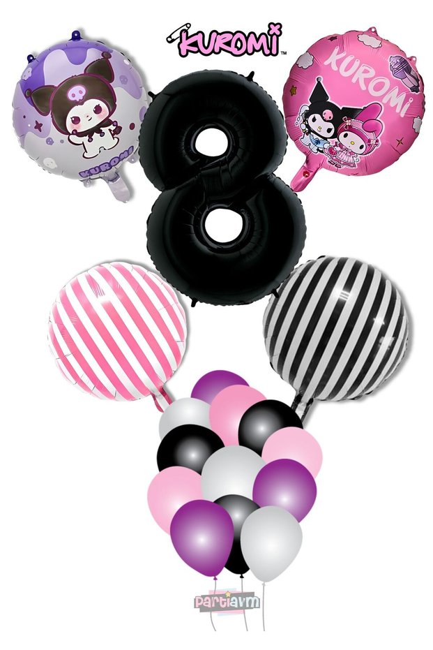 Kuromi Balloon Birthday Balloon Set Pink Balloon Black Balloon and Black Number Balloon