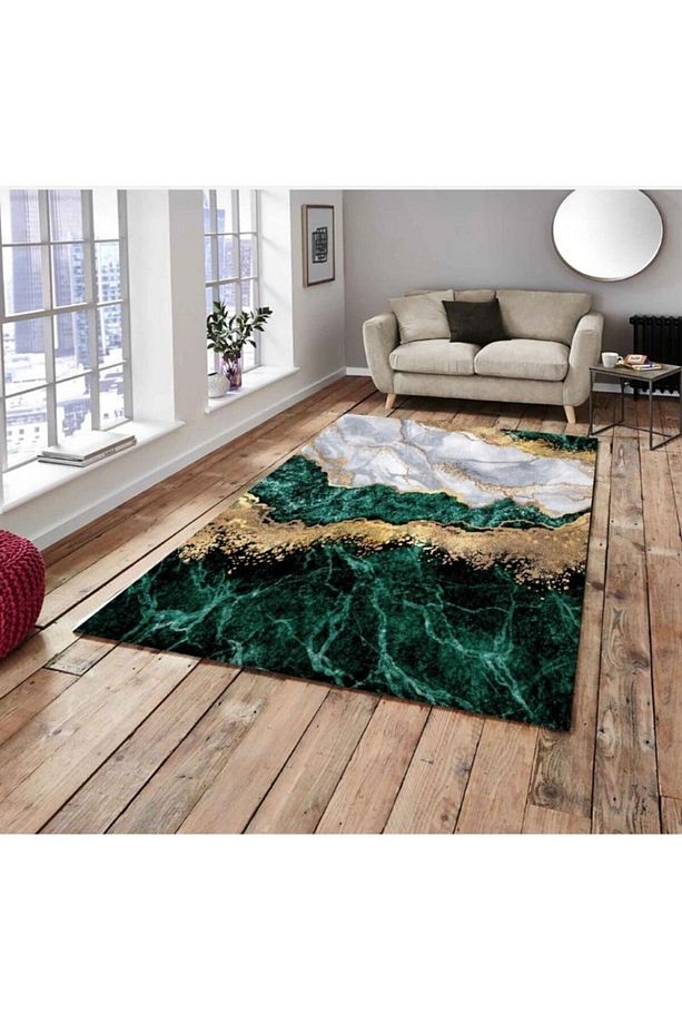 Yeşil Zümrüt Mermer Kadife/ipek Lastikli Halı Örtüsü/kılıfı ( Carpet Cover ) 6m² - 3