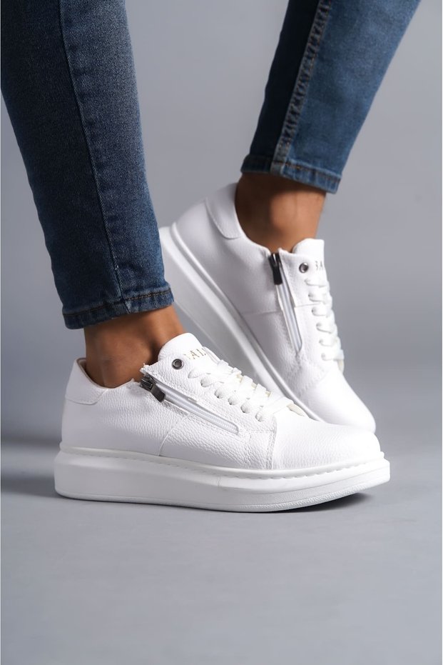 Slw155 Warrior Lace-Up and Zipper Skin Men's Casual Sneaker Shoes Bt White