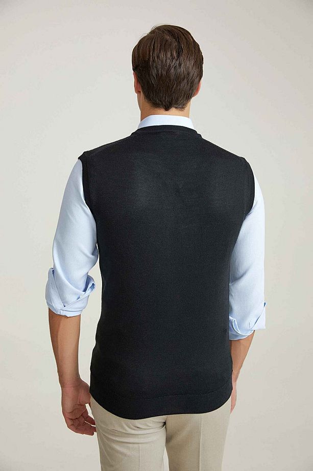 Regular Fit Siyah Yün Karışımlı Süveter - 4