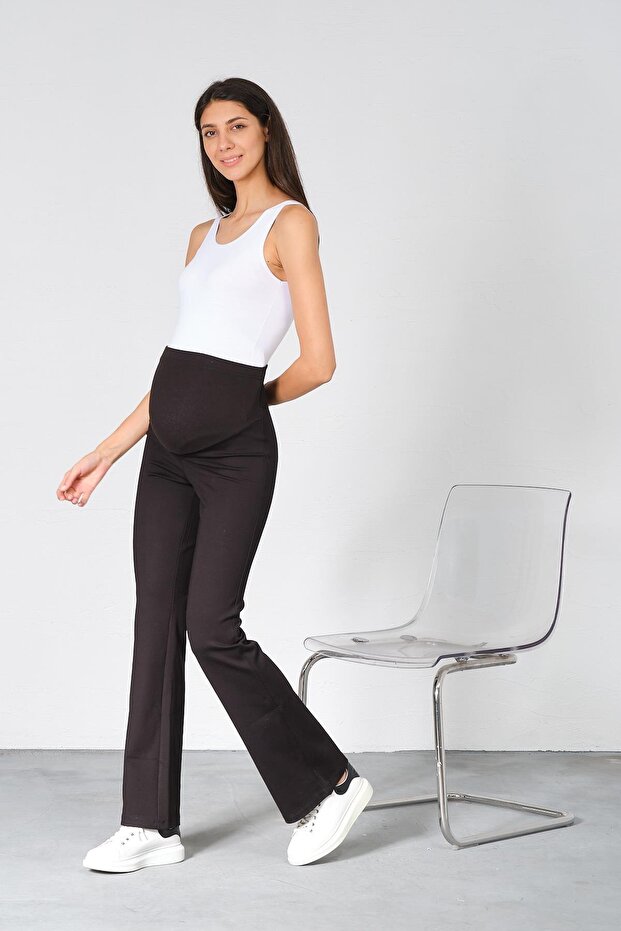 Maternity Stretchy Belly Band Adjustable Waist Spanish Jersey Pants Black