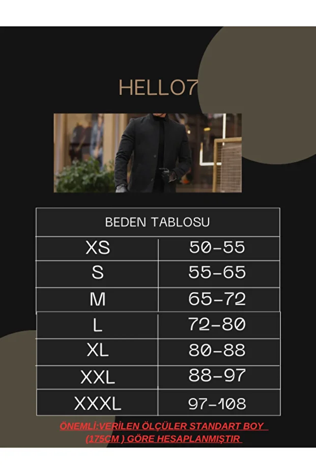 Erkek Siyah Kaşe Kaban Slımfit Yeni Sezon - 5