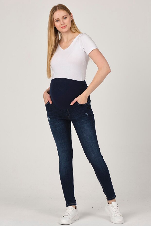 Maternity Skinny Jeans with Elastic Waistband, NAVY