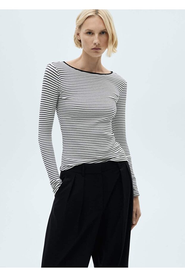 Çizgili fitilli tişört - 1
