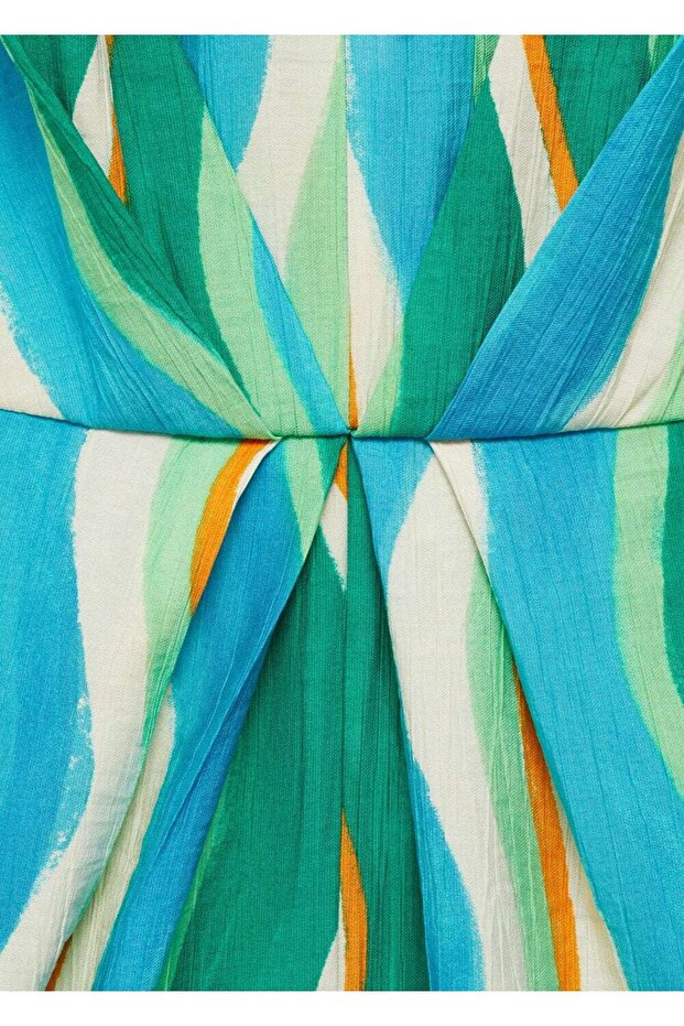 Yırtmaçlı Drape Yaka Desenli Tulum - 7