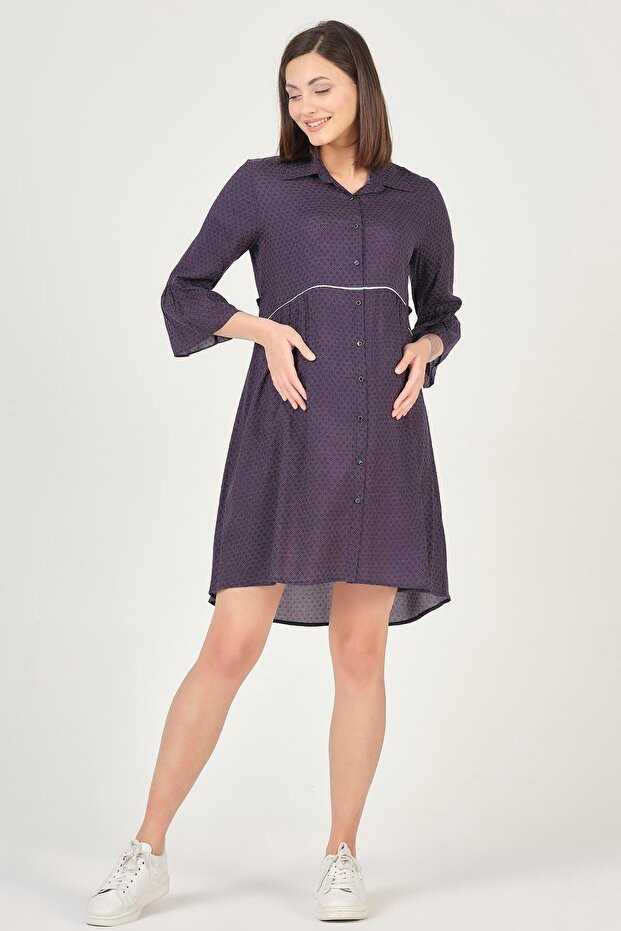 Hamile Ispanyol Kol Elbise Bordo - 1