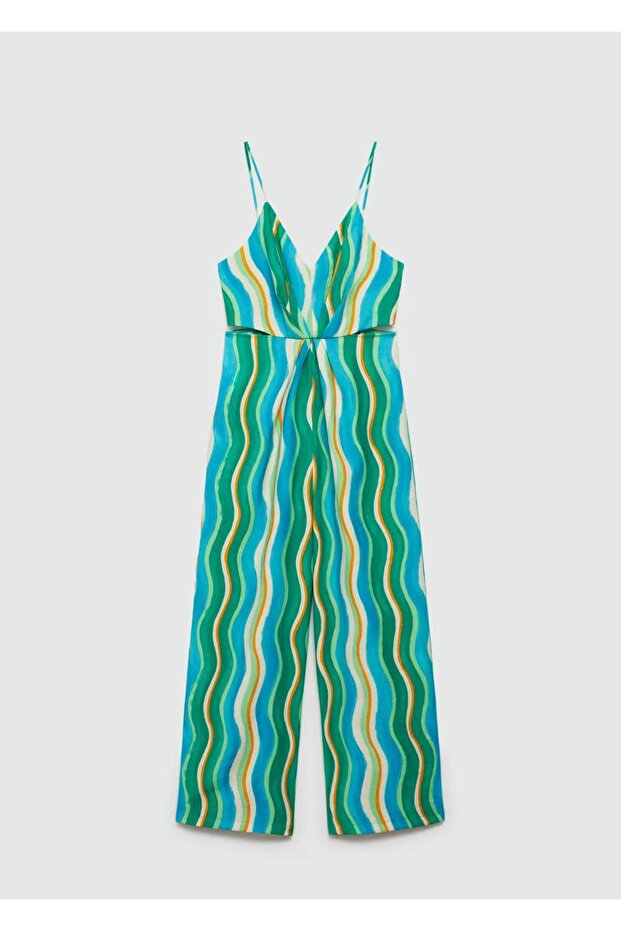 Yırtmaçlı Drape Yaka Desenli Tulum - 3