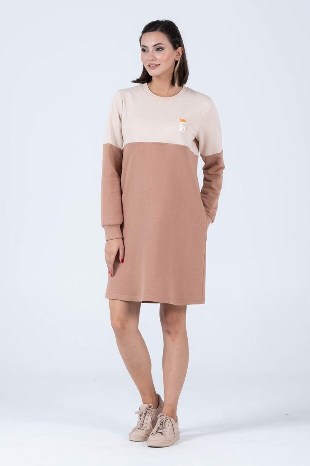 Maternity Color Block Sweat Dress Brown