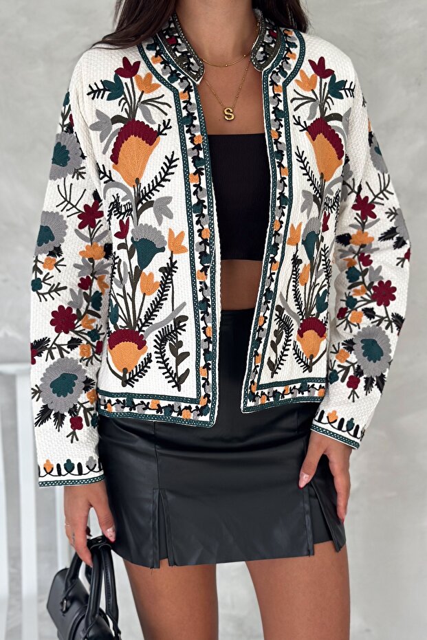 Women's Bohemian Cross Stitch Embroidered Jacket