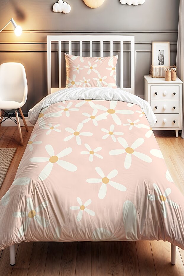 White Daisies Patterned Single Baby Kids Bedding Set