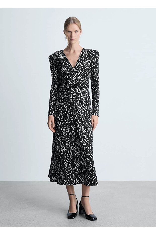 فستان منقوش بأكمام بالون - 2