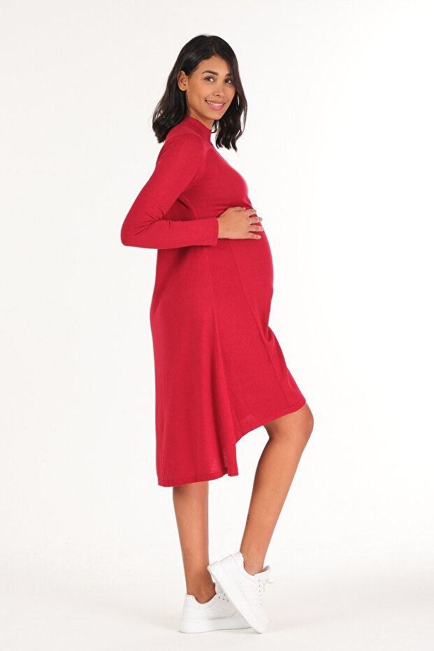 Hamile Örme Triko Elbise BORDO - 2