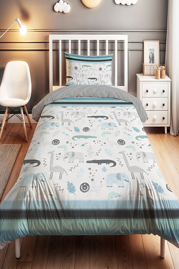 Drawing Safari Patterned Single Baby Kids Bedding Set
