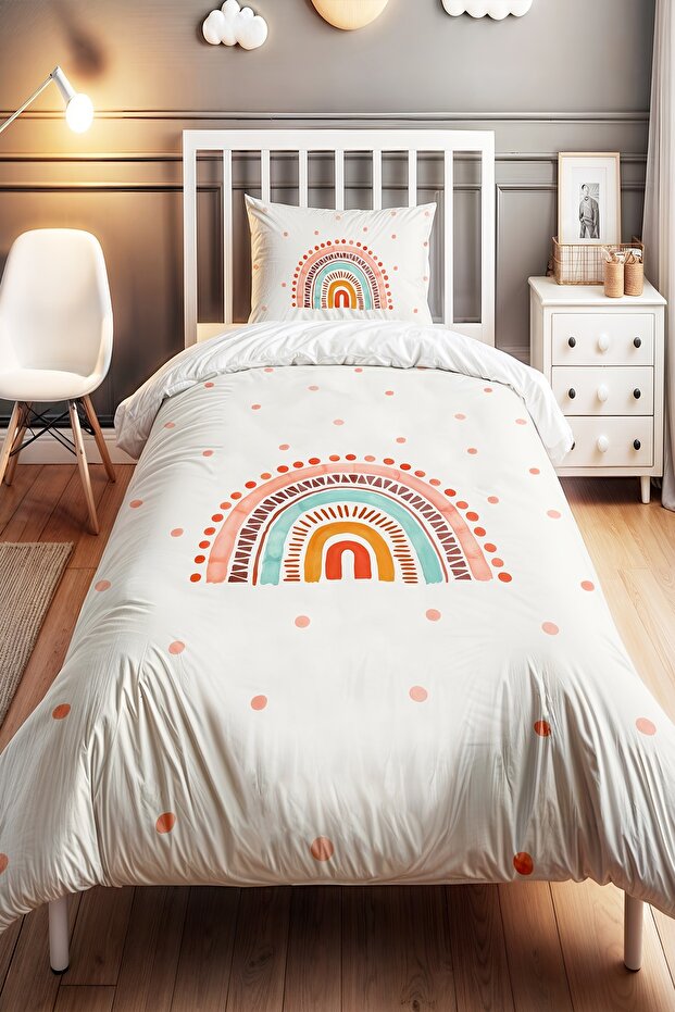 Red Polka Dot Rainbow Patterned Single Baby Kids Bedding Set