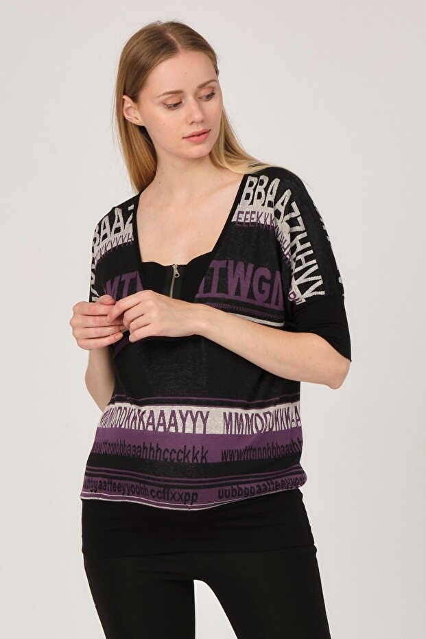 Maternity Zippered Patterned Tunic Purple - 4