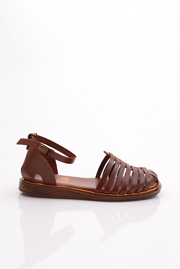 Women's Ankle Belt Tie Back Closed Sandals Brown 4123289