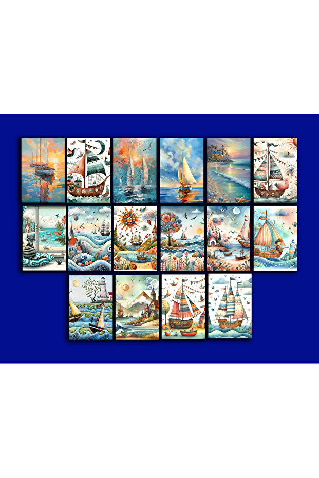 Sea Themed Postcard Set (10X15 cm 16 Pieces)