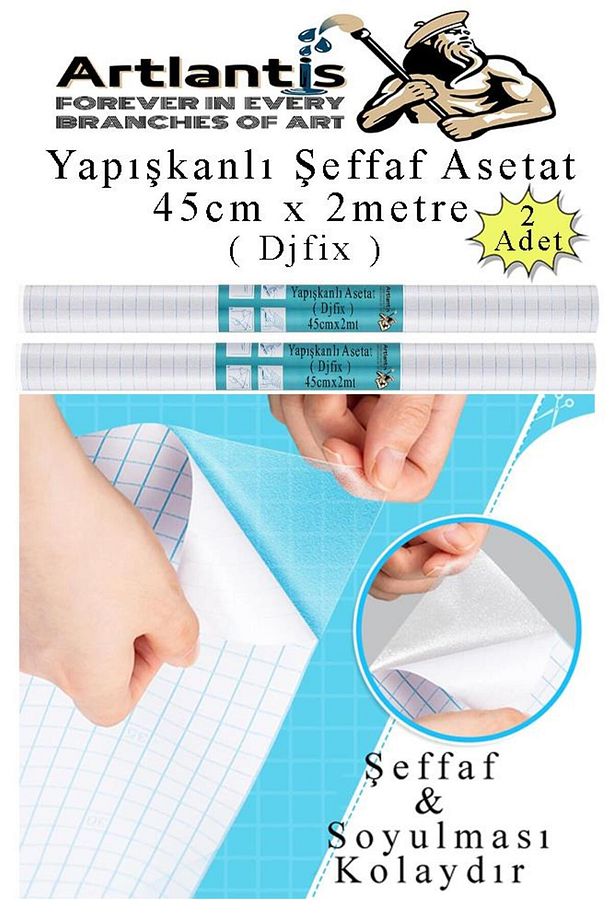 Yapışkanlı Şeffaf Asetat 2 Adet 45cm x 2 metre Djfix Kendinden Yapışkanlı Şeffaf Rulo Asetat Transpa - 1