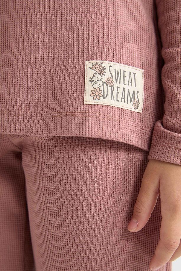 Kız Çocuk Pijama Takım Dokuma Etiketli Waffle Uzun Kollu Üst Beli Lastikli Uzun Alt D6054a824au - 4