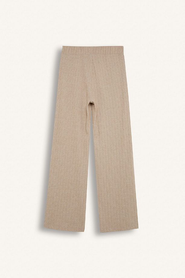Regular Beli Lastikli Basic Düz Fit Fitilli Kaşkorse Geniş Paça Pantolon D7437AX24WN - 4