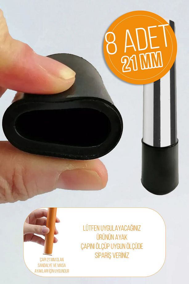 21 Mm Pvc Sandalye Profil Ayak Pabucu Sessiz Yumuşak - Siyah (8 Adet) - 1