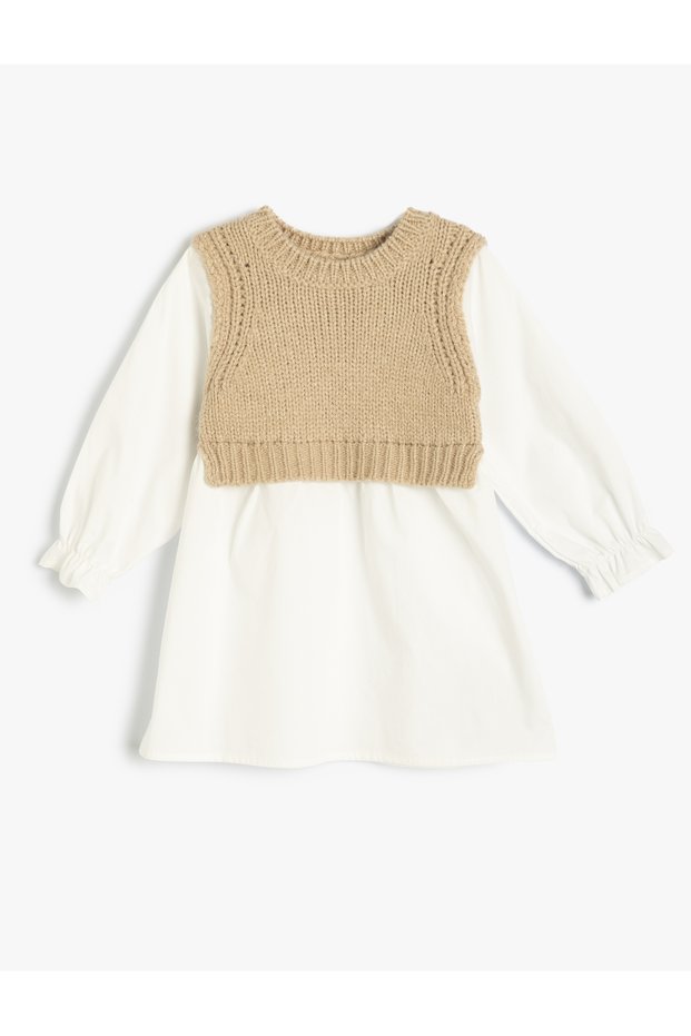 Dress with Long Sleeves and Cycling Sweater Detail, Round Neckline