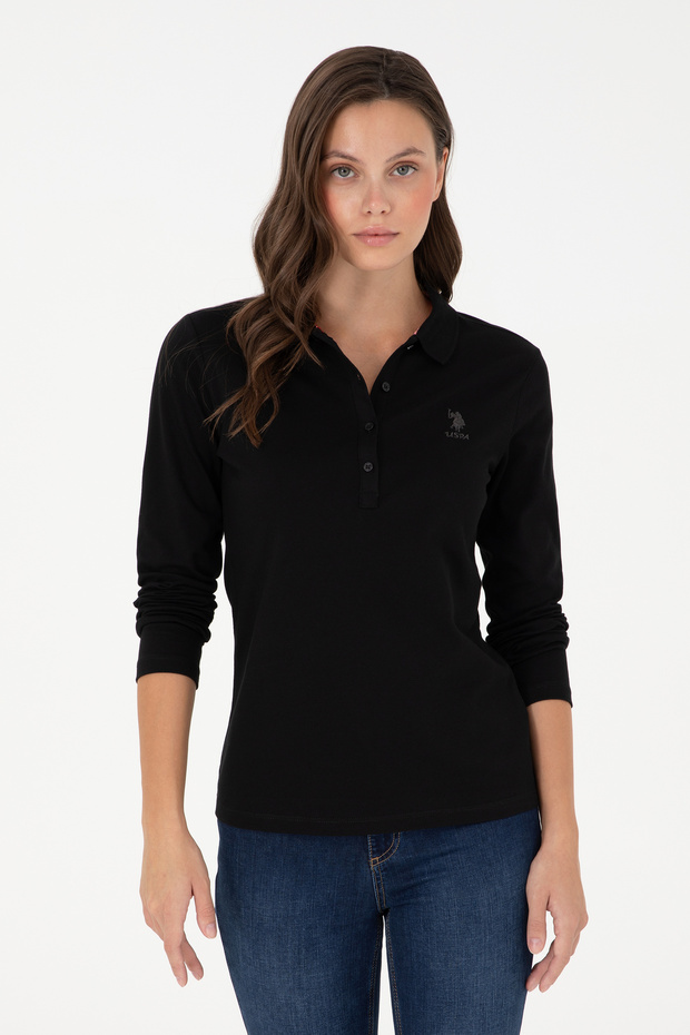 Women's Black Basic Polo Neck Sweatshirt 50289541-Vr046