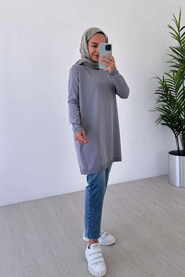 Basic Merserize Tunik - Gri - 4