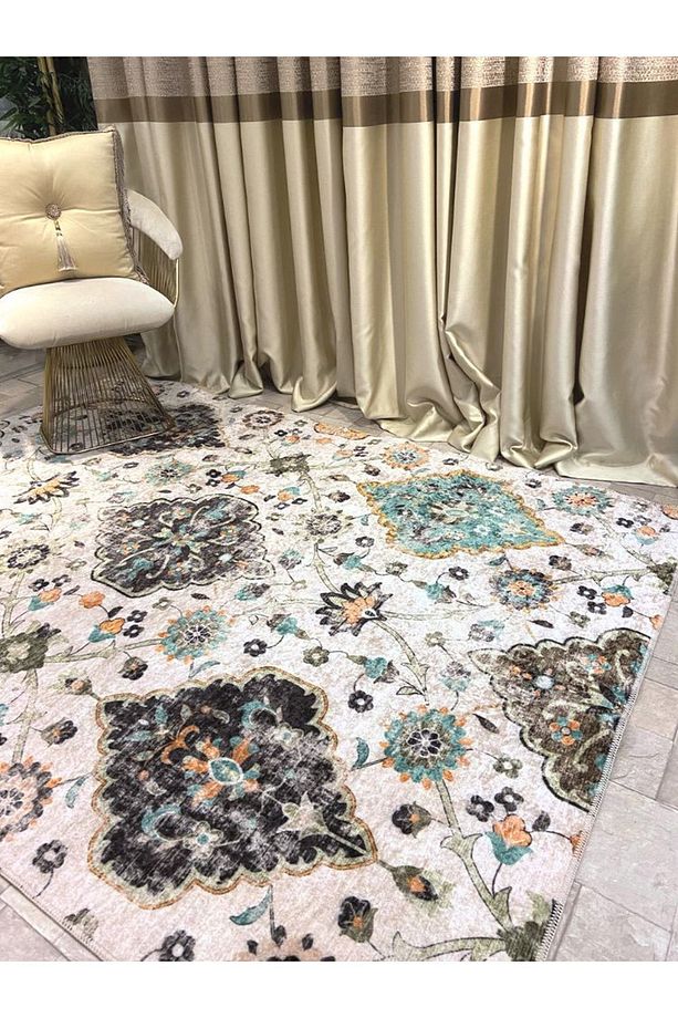 Etnik Desen Saçaksız Lateks Deri Taban Halı - 4