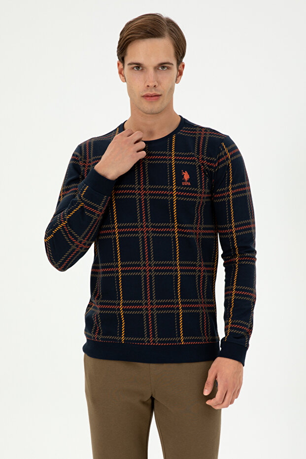 Men's Regular Fit Crew Neck Navy Blue Sweatshirt 50296087 -Vr033