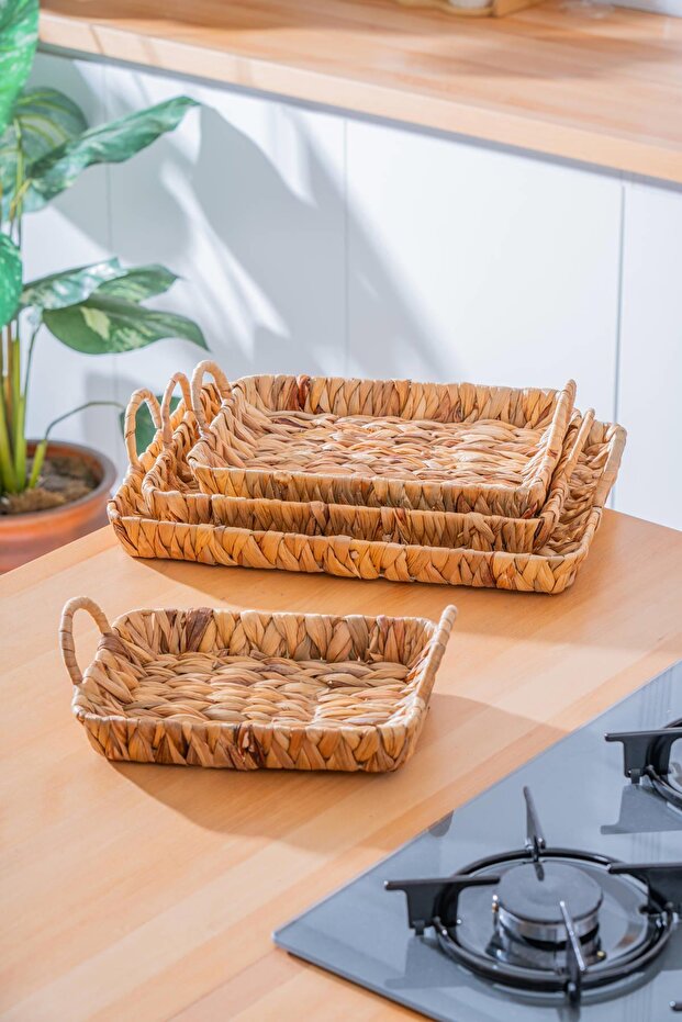 Wicker 4 Piece Wicker Rectangular Basket Tray Presentation Tray - 1