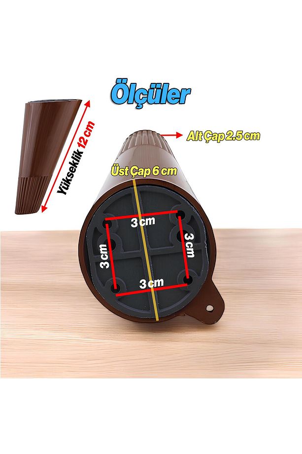 Açılı Konik 4 Adet Ahşap Desenli 12 cm Mobilya Yükseltici Baza Ayağı Koltuk Kanepe Altı Puf Ayakları - 5