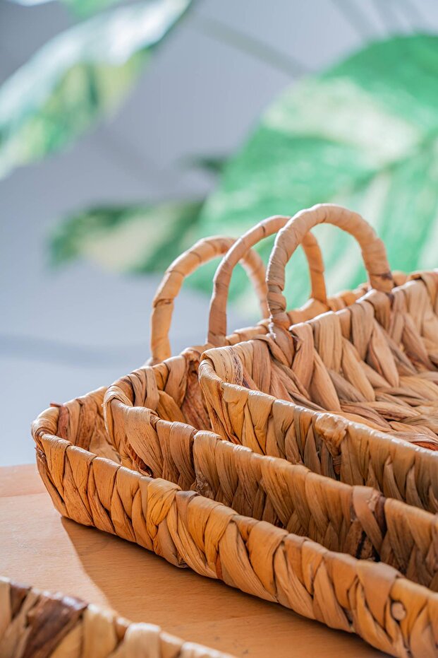 Wicker 4 Piece Wicker Rectangular Basket Tray Presentation Tray - 3