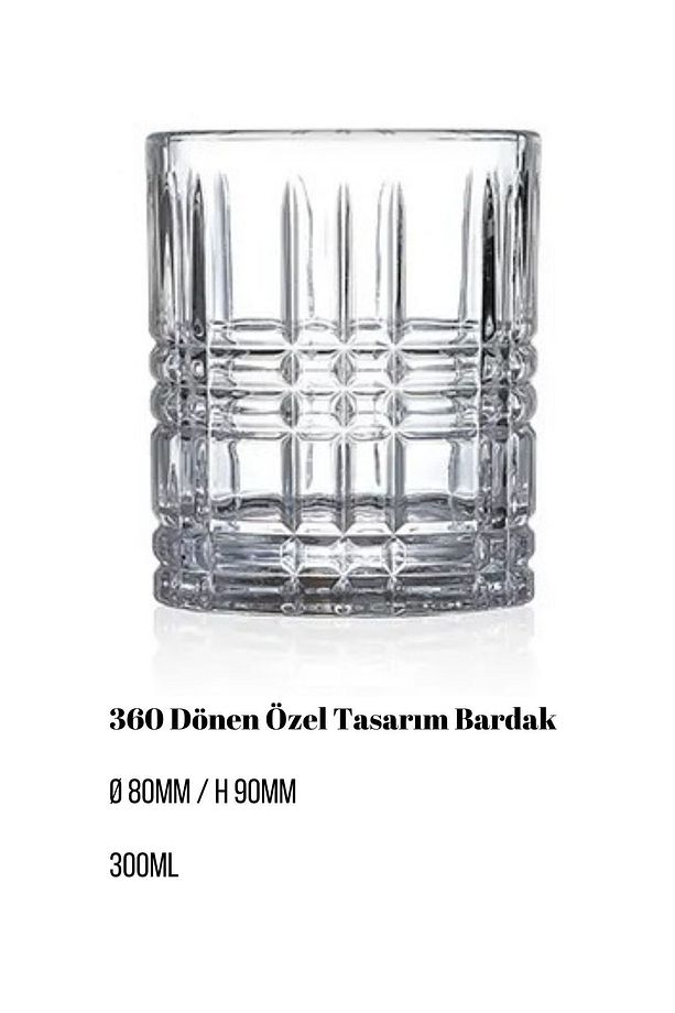Viski Kokteyl Bardağı Kadehi 360 Dönen Cam Bardağı 2li Set 300ml - 3