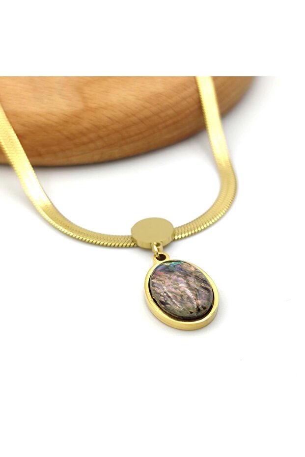 STEEL OVAL STONE FLAT Chain NECKLACE
