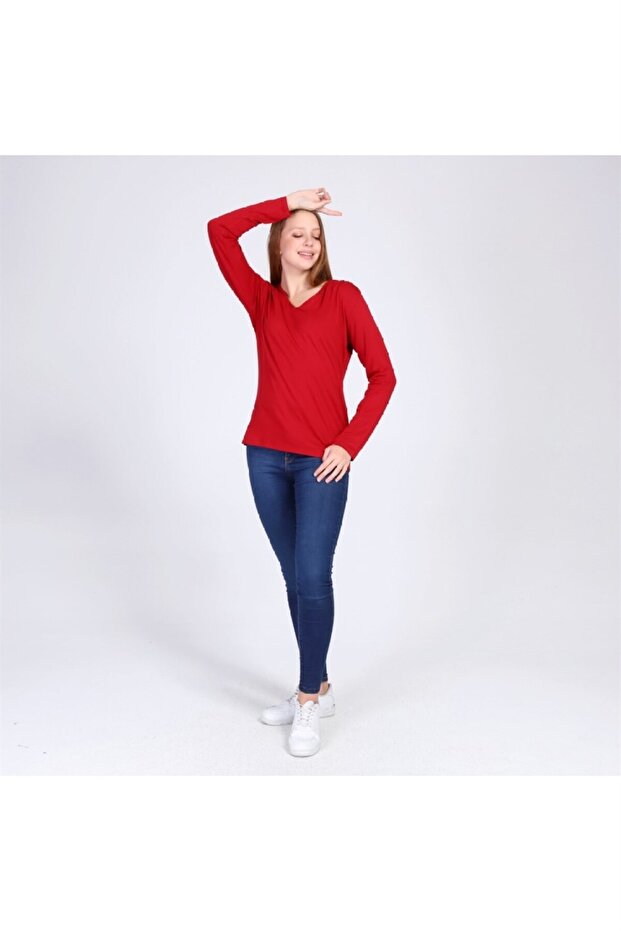 Fancy Kadın V Yaka Viskon Basic Regular Bluz - 3