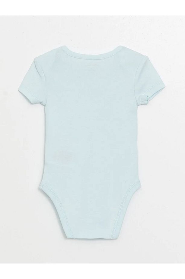LCW baby Uçuk Mavi Bisiklet Yaka Kısa Kollu Baskılı Erkek Bebek Çıtçıtlı Body - 2