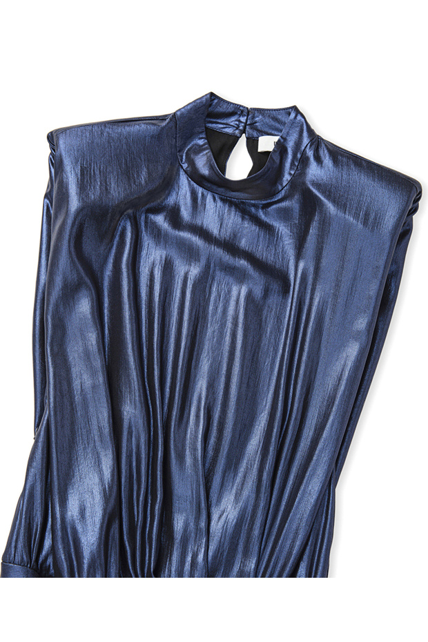 Parlak dokulu drapeli elbise - 4