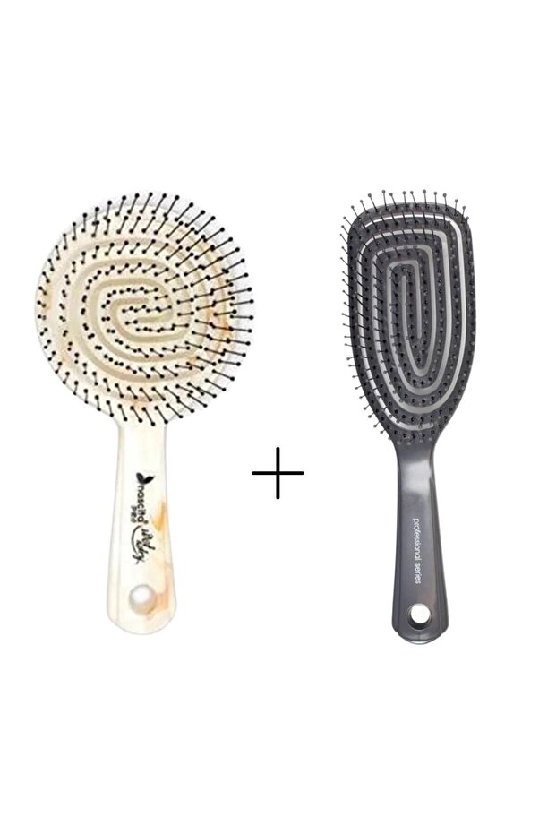 Pro Three-Dimensional Oval Hairbrush -16 White Marble + Pro Three-Dimensional Hairbrush -01